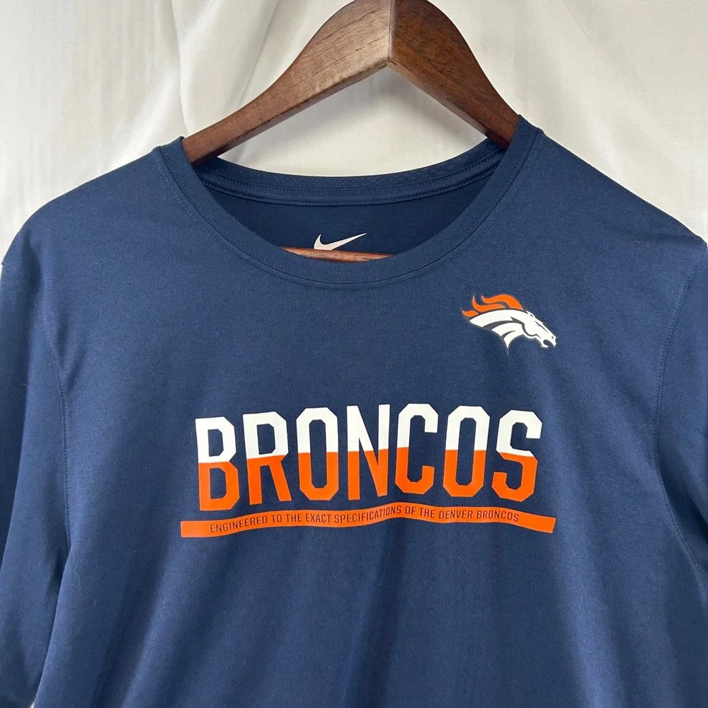 Nike Denver Broncos T-Shirt Youth XL Navy Blue Long Sleeve Dri-FIT NFL Athletic